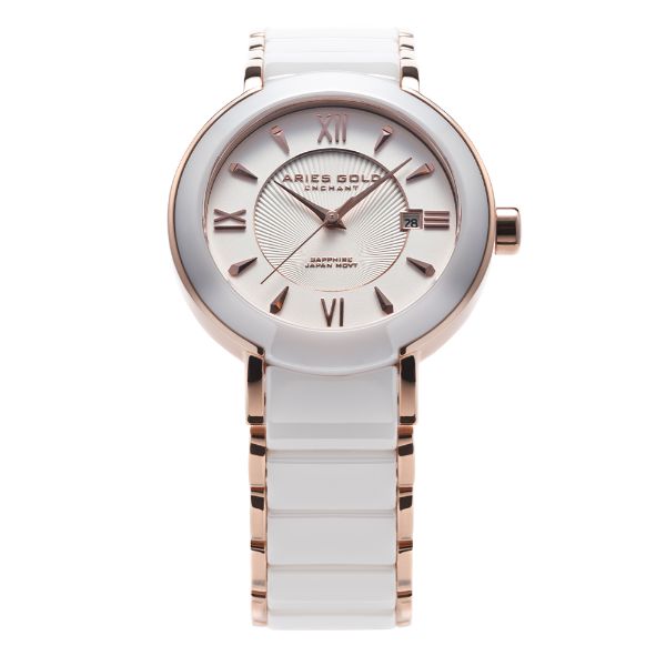 ARIES GOLD ENCHANT LUMINA ROSE GOLD L 8146L RD-WHITE WHITE CERAMIC WOMEN'S WATCH